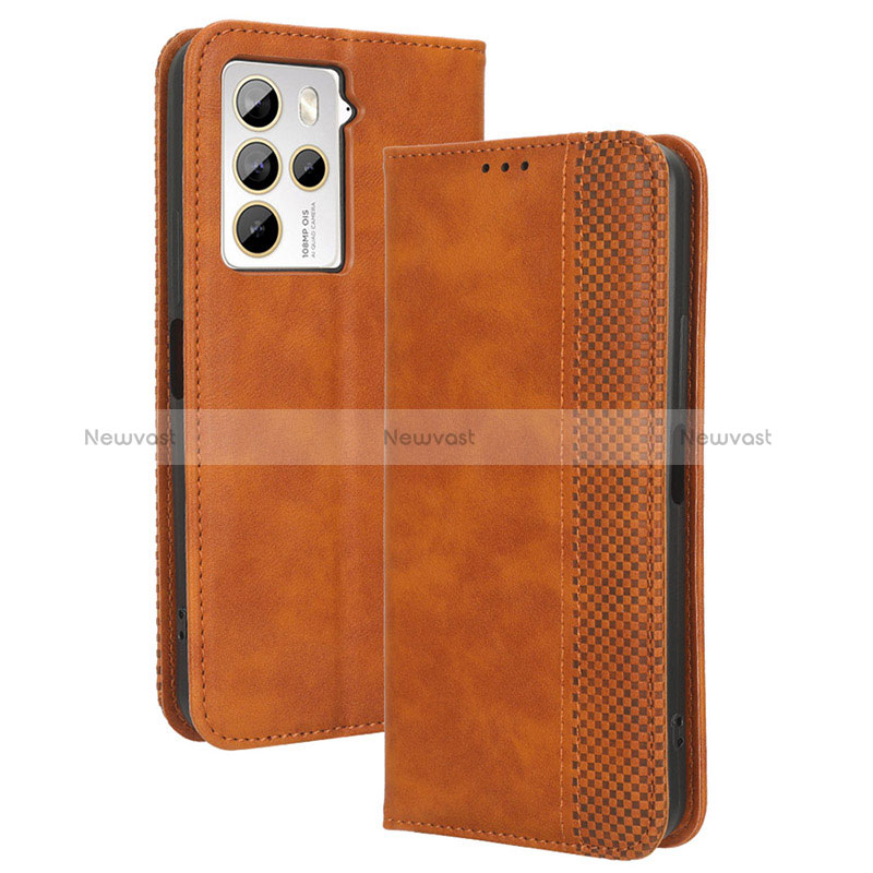 Leather Case Stands Flip Cover Holder BY4 for HTC U23 5G Brown