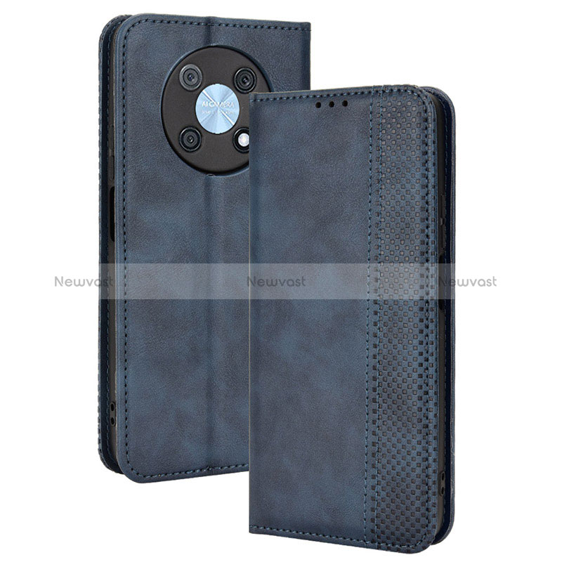 Leather Case Stands Flip Cover Holder BY4 for Huawei Enjoy 50 Pro Blue