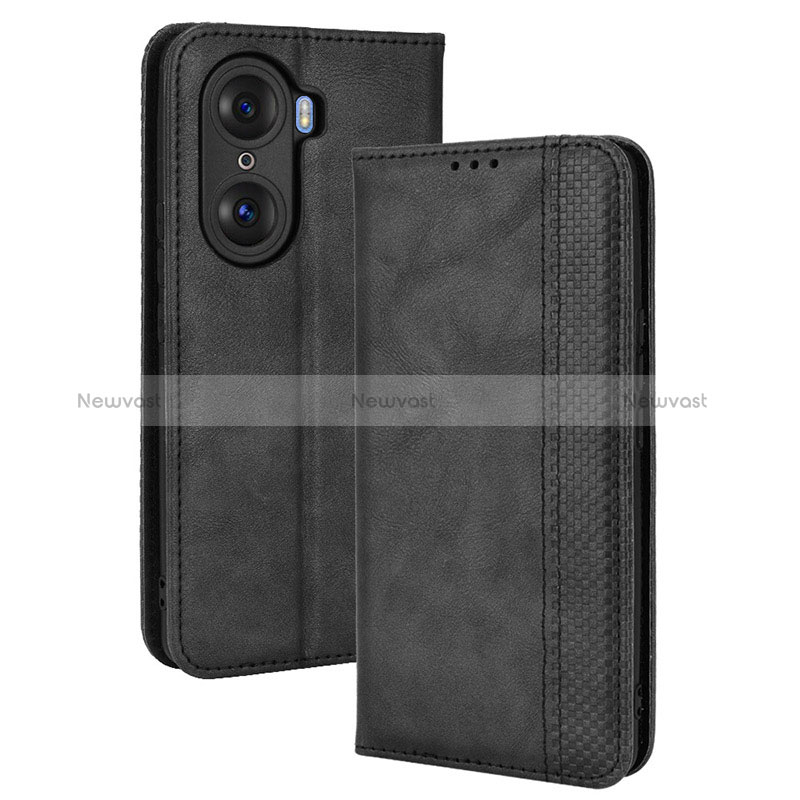 Leather Case Stands Flip Cover Holder BY4 for Huawei Honor 60 Pro 5G Black