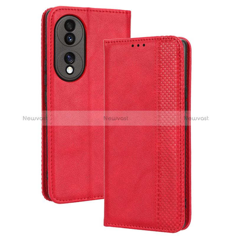 Leather Case Stands Flip Cover Holder BY4 for Huawei Honor 70 5G Red