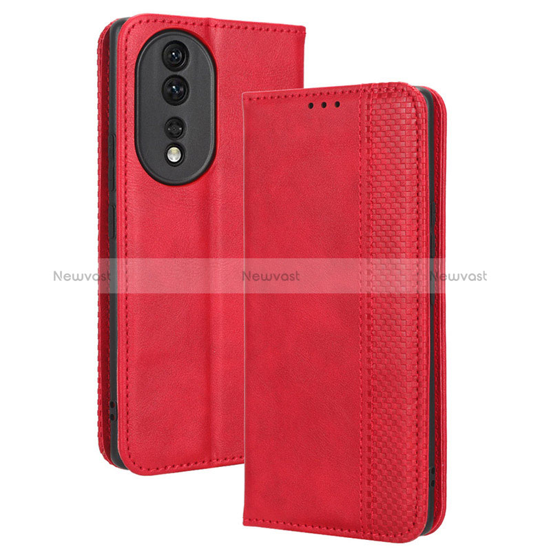 Leather Case Stands Flip Cover Holder BY4 for Huawei Honor 80 5G Red