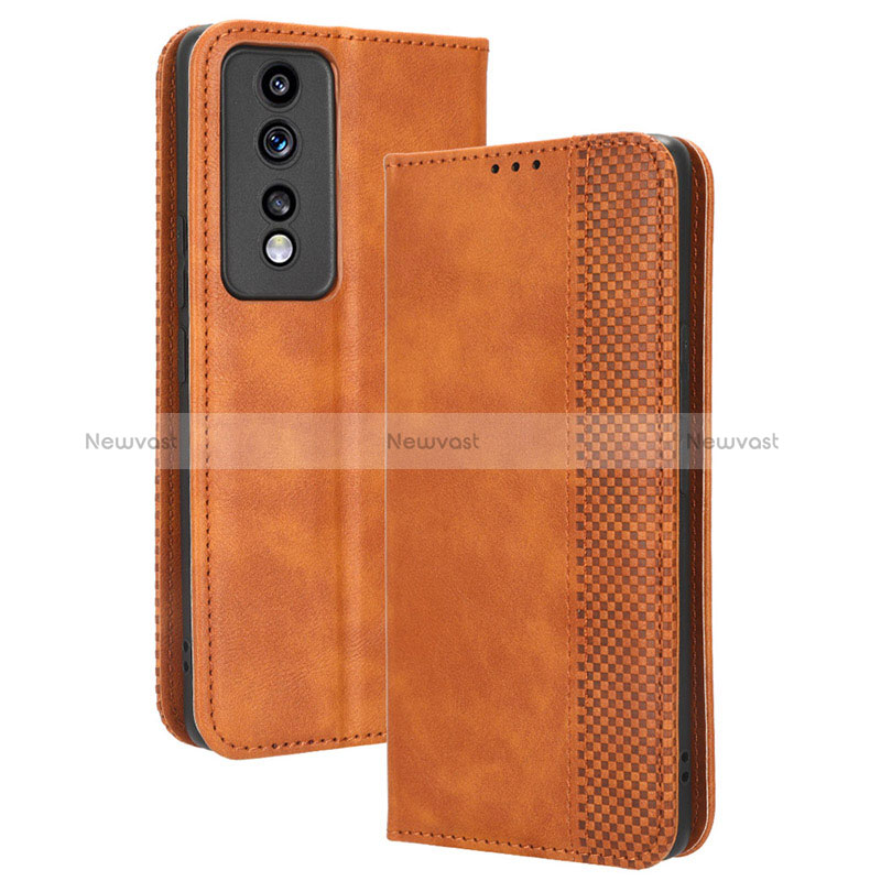 Leather Case Stands Flip Cover Holder BY4 for Huawei Honor 80 GT 5G Brown