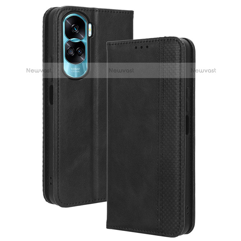 Leather Case Stands Flip Cover Holder BY4 for Huawei Honor 90 Lite 5G Black