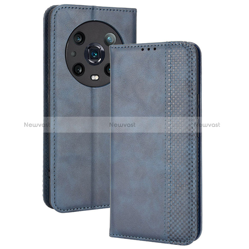 Leather Case Stands Flip Cover Holder BY4 for Huawei Honor Magic4 Pro 5G Blue