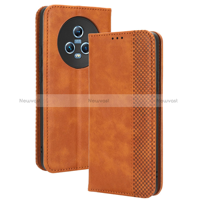 Leather Case Stands Flip Cover Holder BY4 for Huawei Honor Magic5 5G Brown