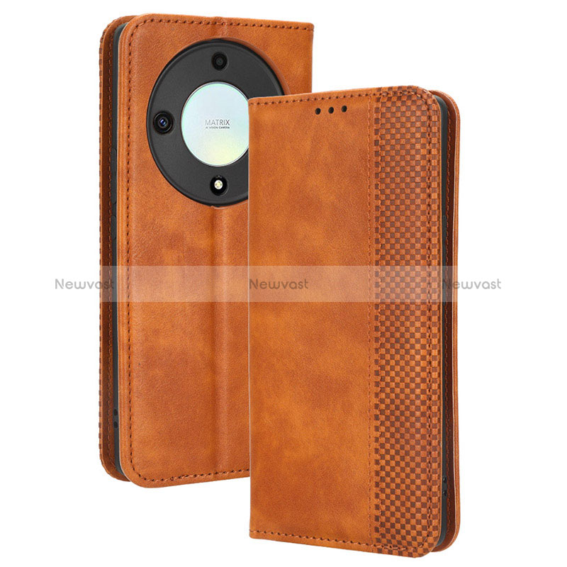 Leather Case Stands Flip Cover Holder BY4 for Huawei Honor Magic5 Lite 5G Brown