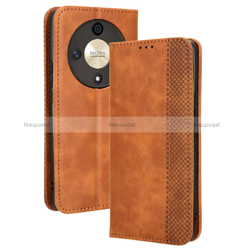 Leather Case Stands Flip Cover Holder BY4 for Huawei Honor Magic6 Lite 5G Brown