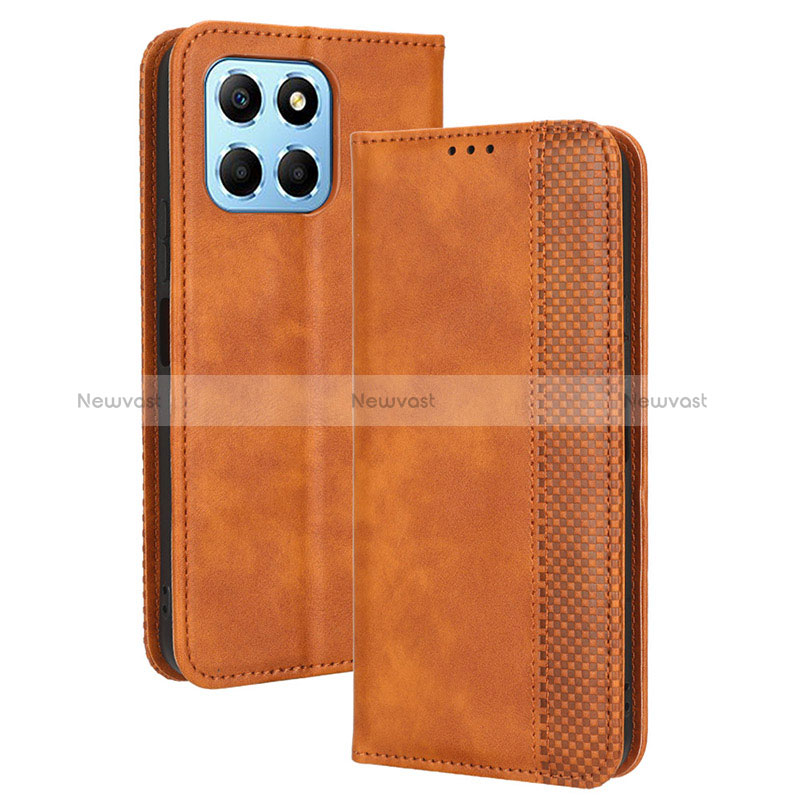 Leather Case Stands Flip Cover Holder BY4 for Huawei Honor X6 5G Brown