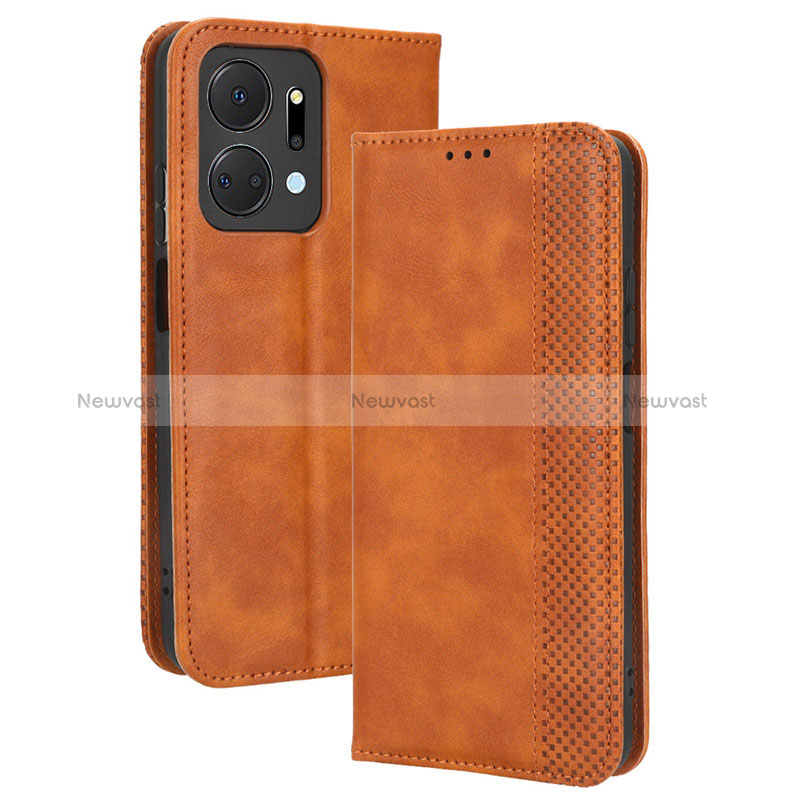 Leather Case Stands Flip Cover Holder BY4 for Huawei Honor X7a Brown