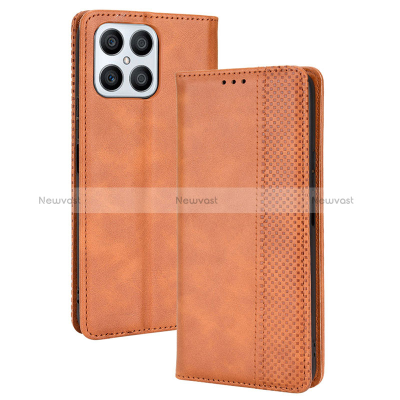 Leather Case Stands Flip Cover Holder BY4 for Huawei Honor X8 4G Brown