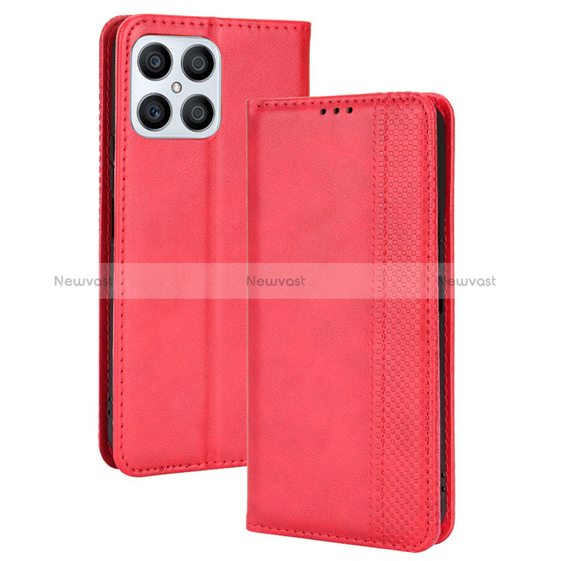 Leather Case Stands Flip Cover Holder BY4 for Huawei Honor X8 4G Red