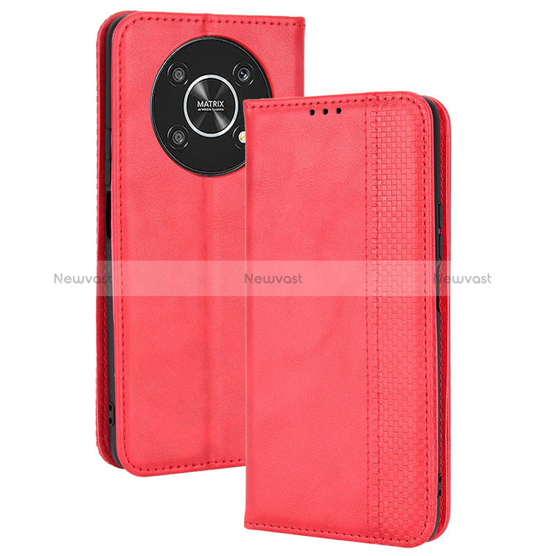 Leather Case Stands Flip Cover Holder BY4 for Huawei Honor X9 5G Red