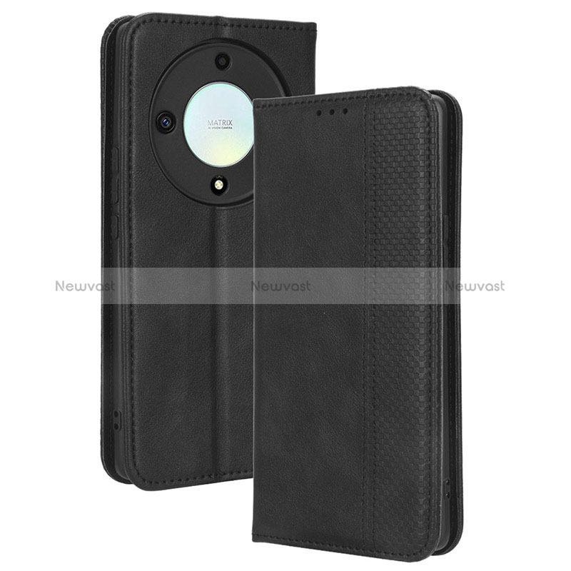 Leather Case Stands Flip Cover Holder BY4 for Huawei Honor X9a 5G Black