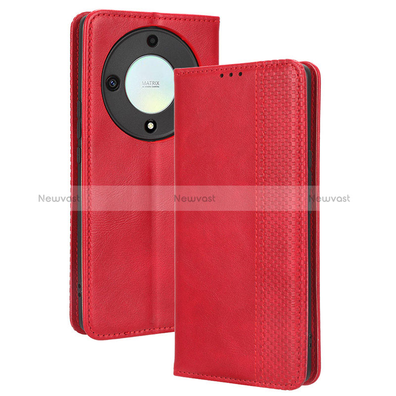 Leather Case Stands Flip Cover Holder BY4 for Huawei Honor X9a 5G Red