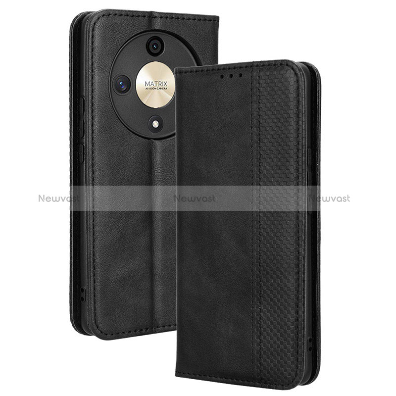 Leather Case Stands Flip Cover Holder BY4 for Huawei Honor X9b 5G Black