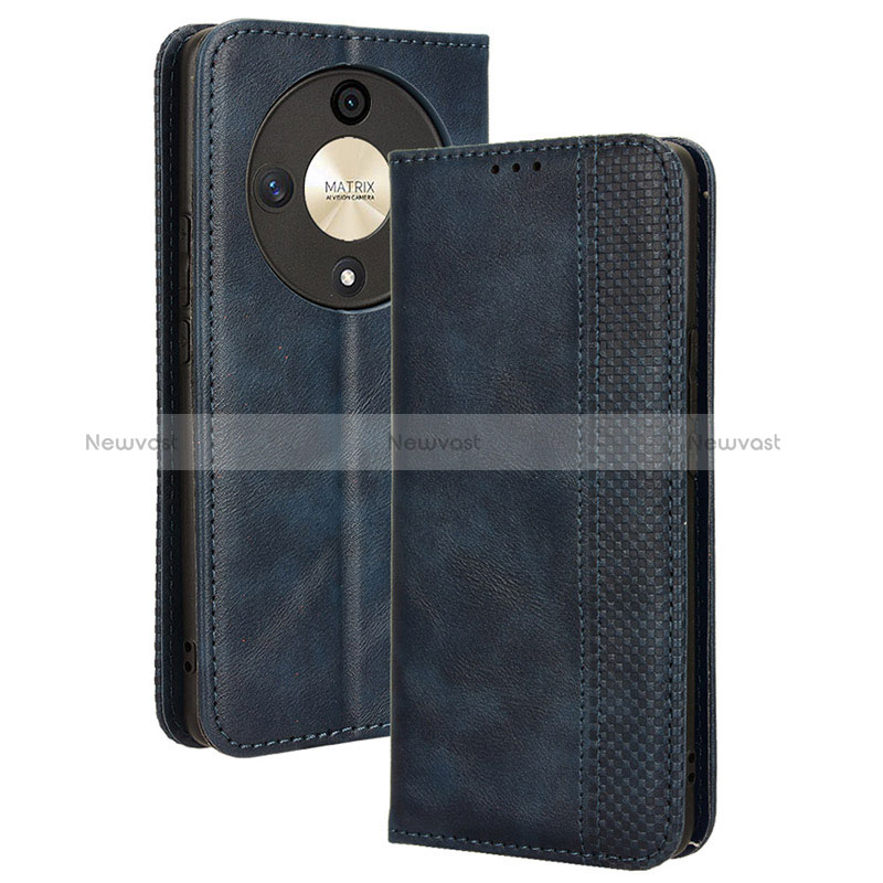 Leather Case Stands Flip Cover Holder BY4 for Huawei Honor X9b 5G Blue