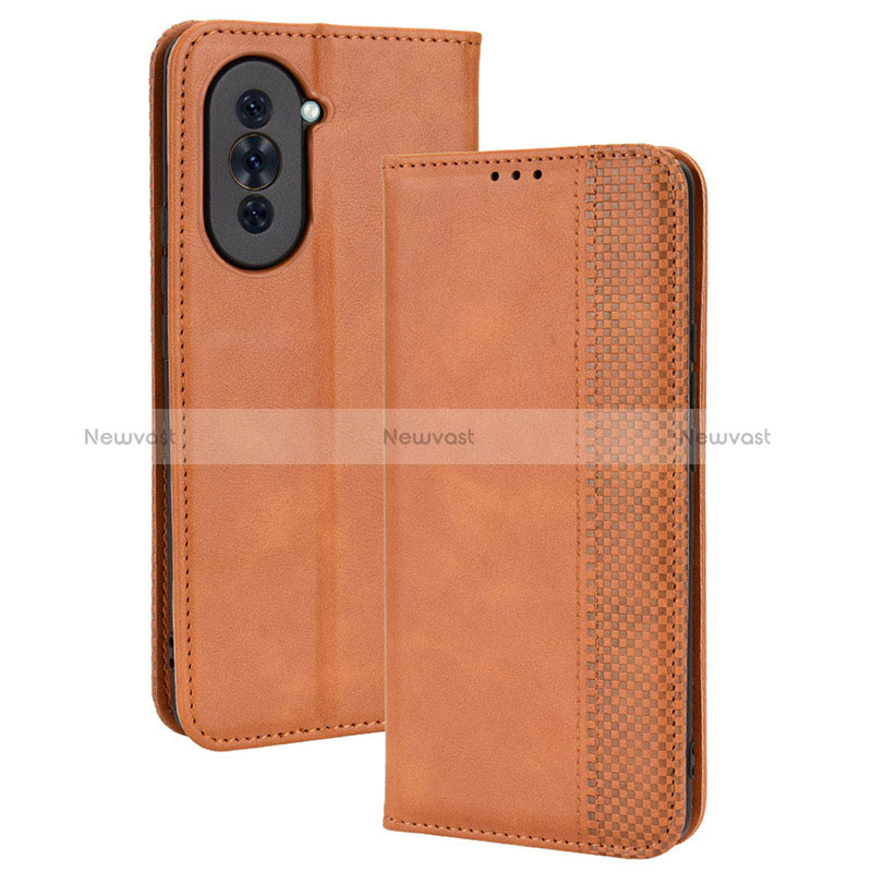 Leather Case Stands Flip Cover Holder BY4 for Huawei Nova 10 Pro Brown