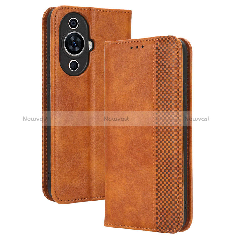 Leather Case Stands Flip Cover Holder BY4 for Huawei Nova 11 Brown