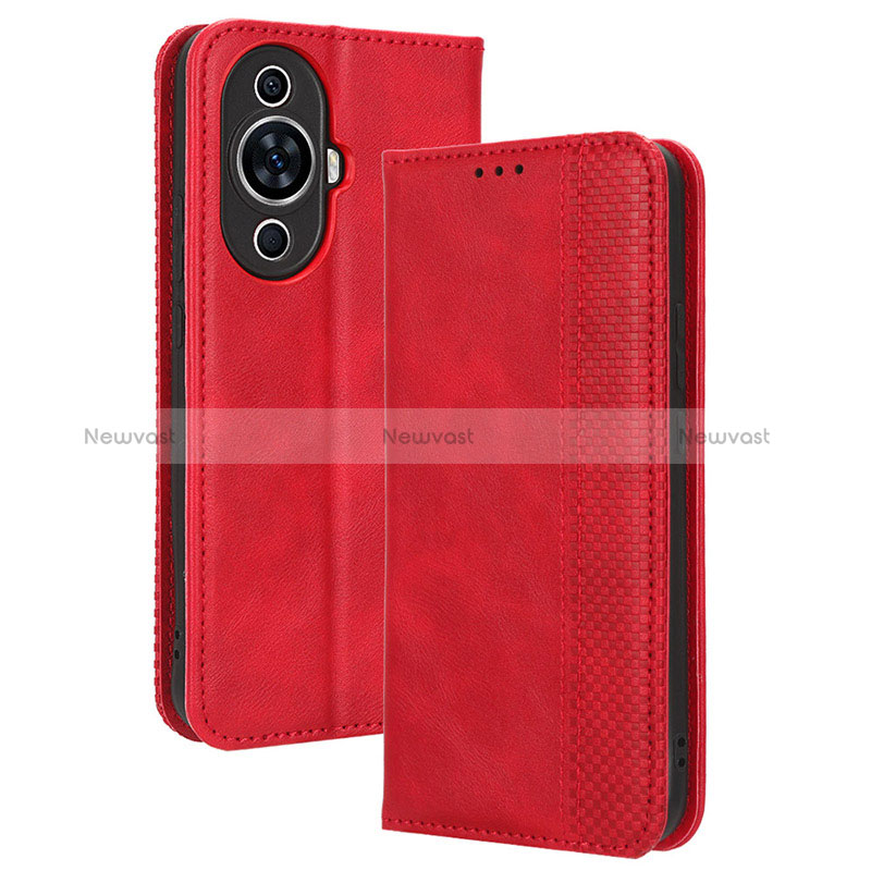 Leather Case Stands Flip Cover Holder BY4 for Huawei Nova 11 Pro Red