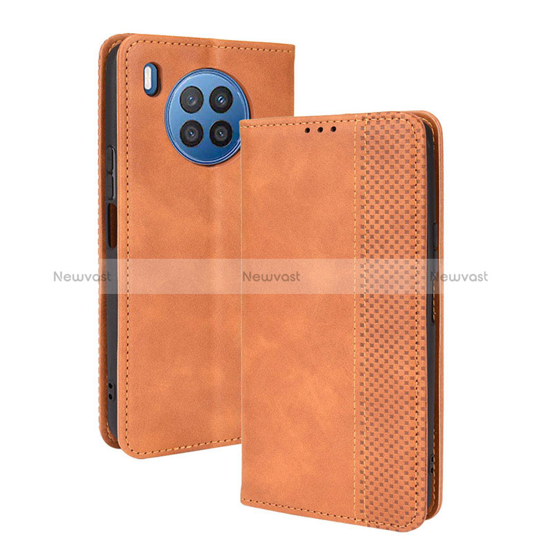 Leather Case Stands Flip Cover Holder BY4 for Huawei Nova 8i Brown