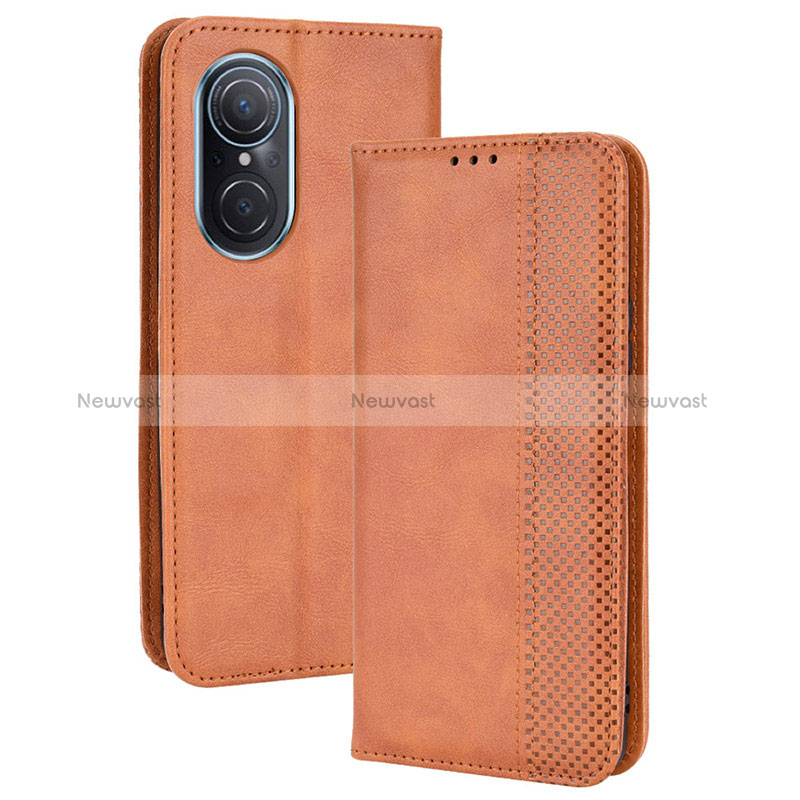 Leather Case Stands Flip Cover Holder BY4 for Huawei Nova 9 SE Brown