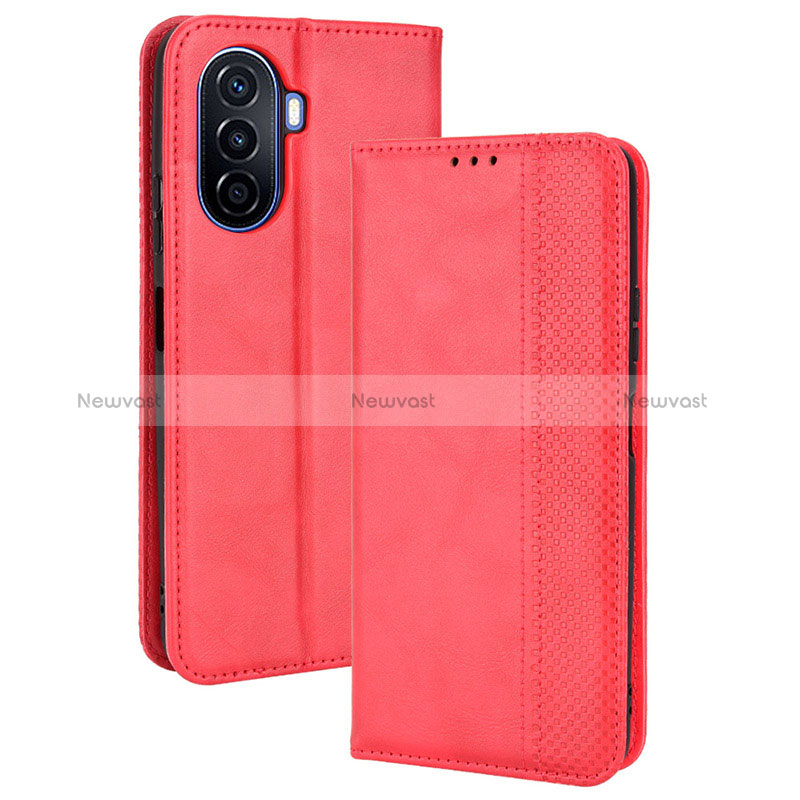 Leather Case Stands Flip Cover Holder BY4 for Huawei Nova Y70 Plus Red