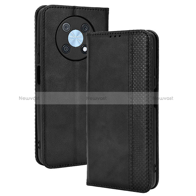 Leather Case Stands Flip Cover Holder BY4 for Huawei Nova Y90 Black