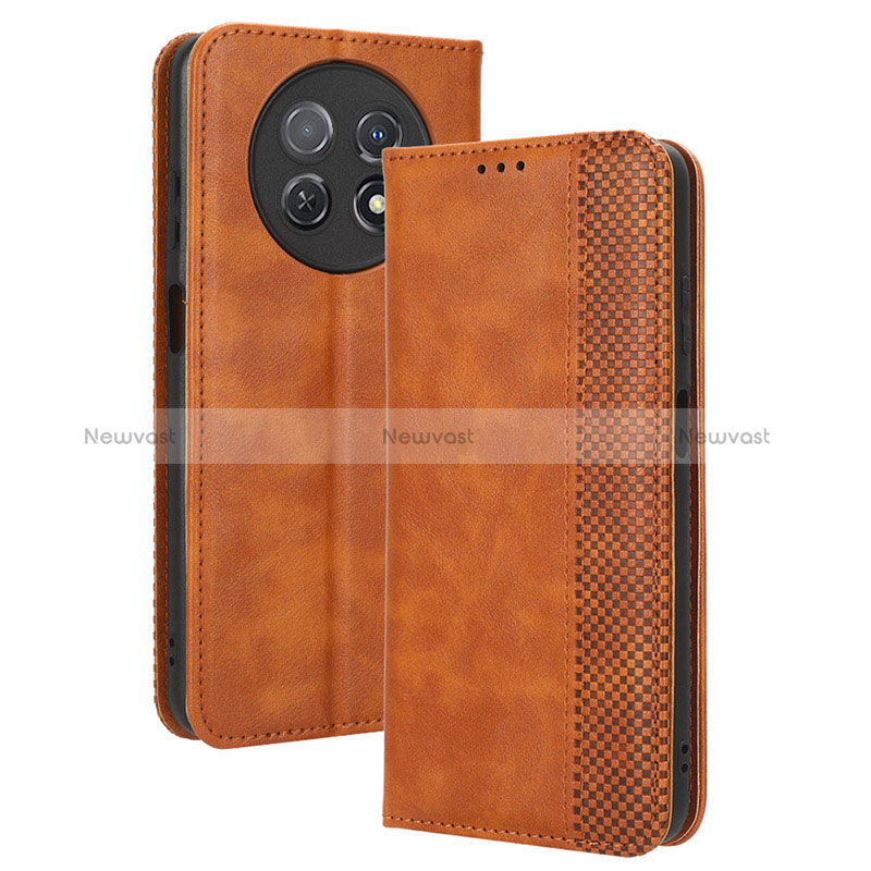 Leather Case Stands Flip Cover Holder BY4 for Huawei Nova Y91 Brown