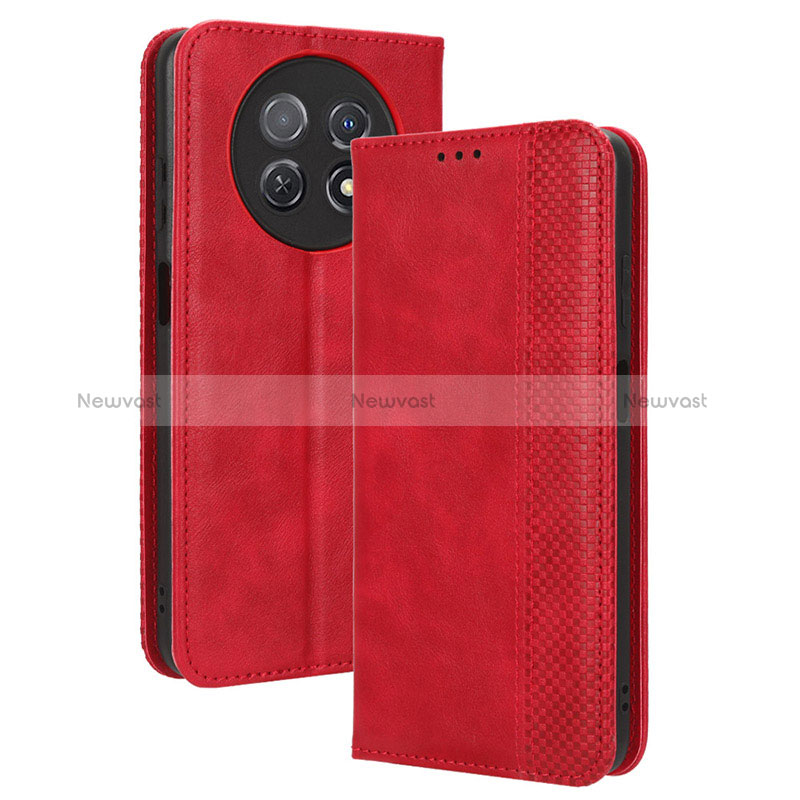 Leather Case Stands Flip Cover Holder BY4 for Huawei Nova Y91 Red