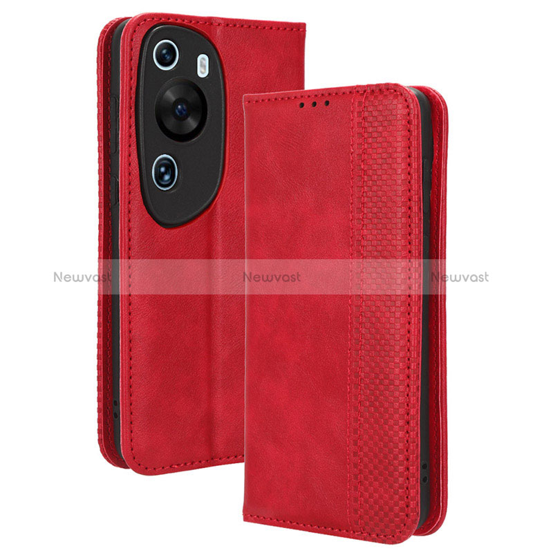 Leather Case Stands Flip Cover Holder BY4 for Huawei P60 Art Red