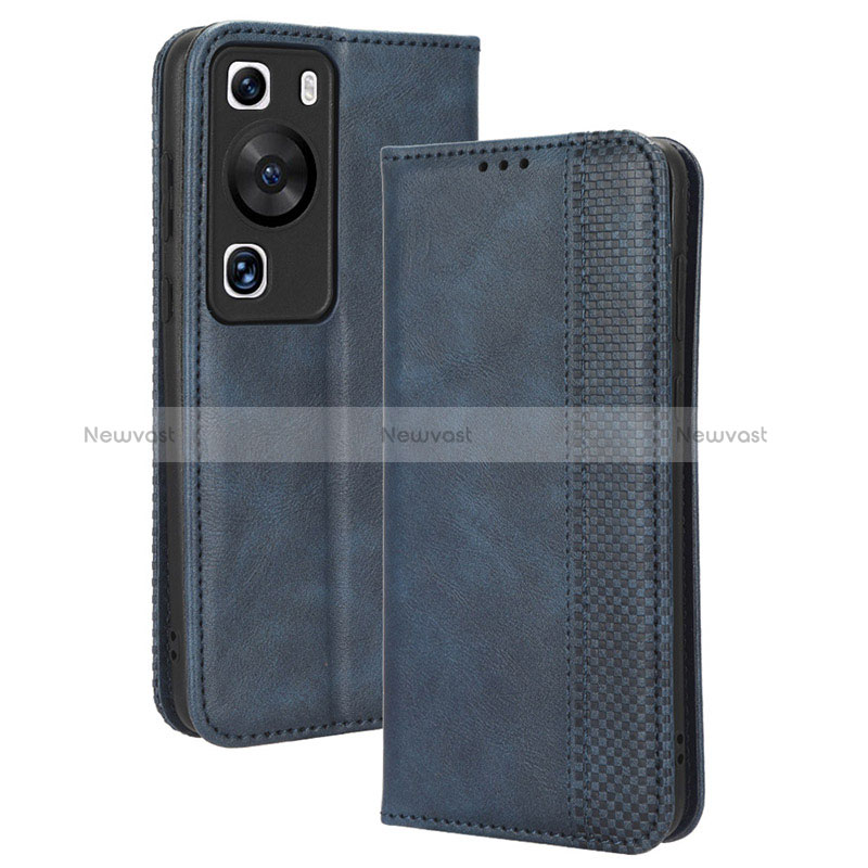 Leather Case Stands Flip Cover Holder BY4 for Huawei P60 Blue