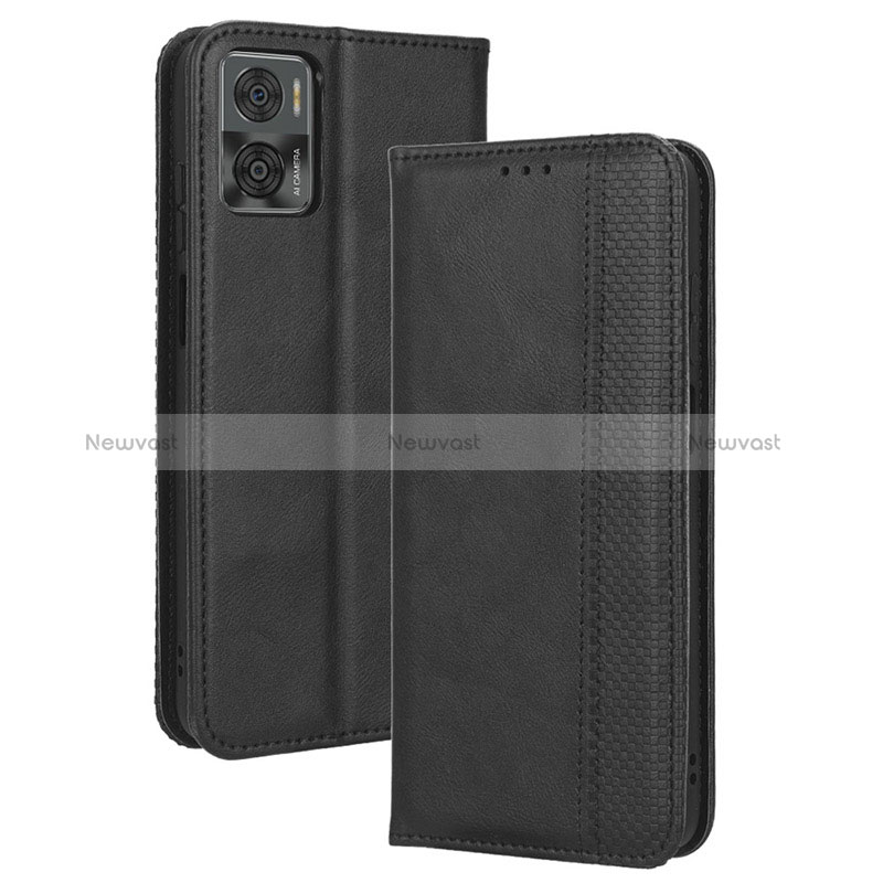 Leather Case Stands Flip Cover Holder BY4 for Motorola Moto E22 Black