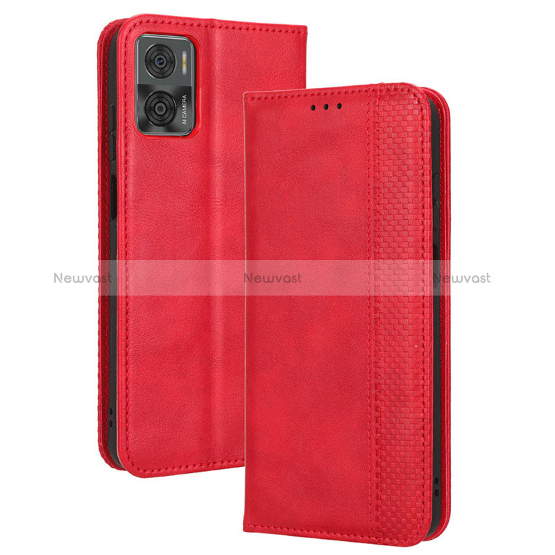 Leather Case Stands Flip Cover Holder BY4 for Motorola Moto E22 Red