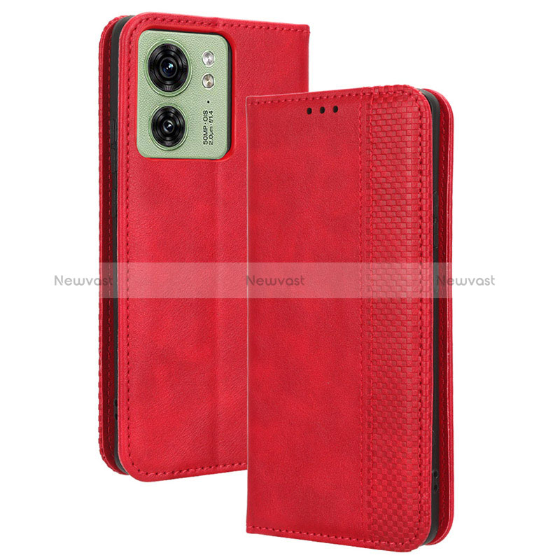 Leather Case Stands Flip Cover Holder BY4 for Motorola Moto Edge 40 5G Red