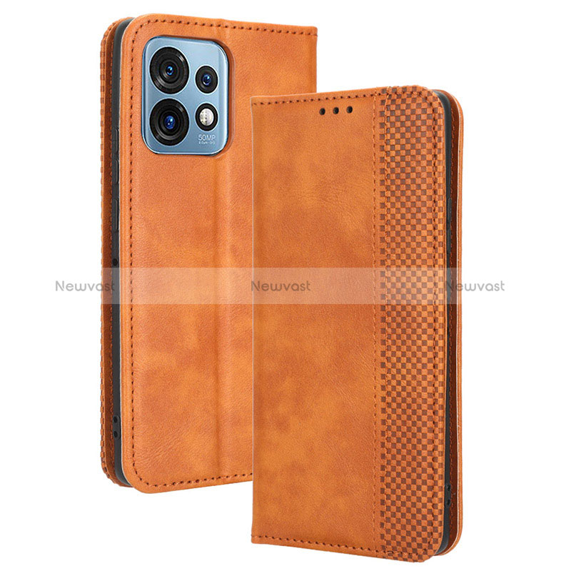 Leather Case Stands Flip Cover Holder BY4 for Motorola Moto Edge 40 Pro 5G Brown