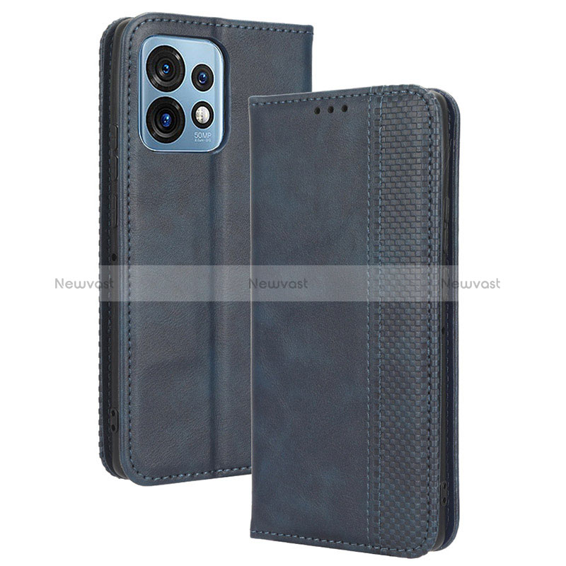 Leather Case Stands Flip Cover Holder BY4 for Motorola Moto Edge Plus (2023) 5G Blue