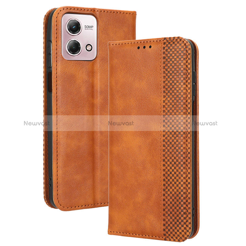 Leather Case Stands Flip Cover Holder BY4 for Motorola Moto G Stylus (2023) 5G Brown