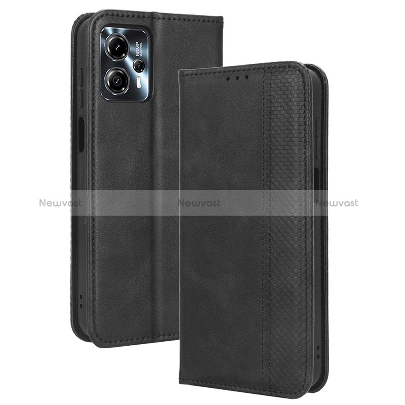 Leather Case Stands Flip Cover Holder BY4 for Motorola Moto G13 Black