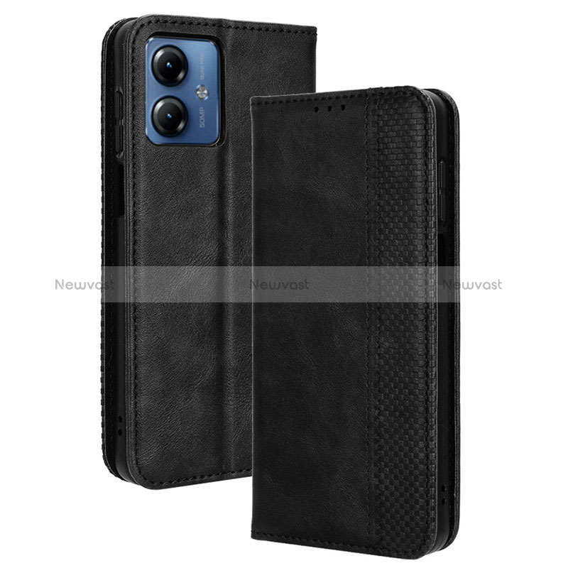 Leather Case Stands Flip Cover Holder BY4 for Motorola Moto G14 Black