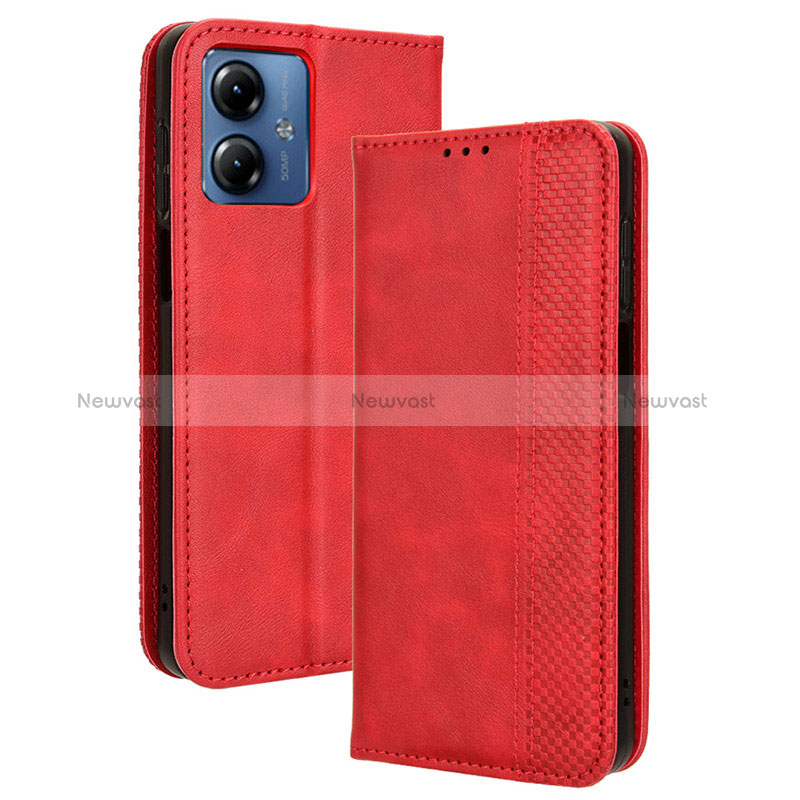 Leather Case Stands Flip Cover Holder BY4 for Motorola Moto G14 Red