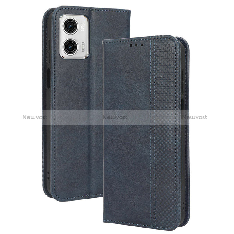 Leather Case Stands Flip Cover Holder BY4 for Motorola Moto G53j 5G Blue