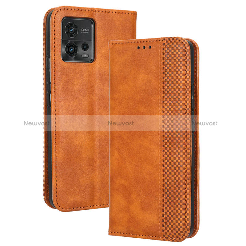 Leather Case Stands Flip Cover Holder BY4 for Motorola Moto G72 Brown