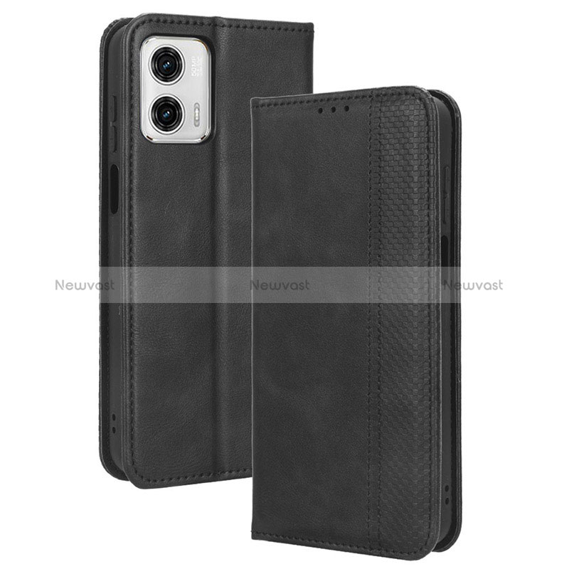 Leather Case Stands Flip Cover Holder BY4 for Motorola Moto G73 5G Black