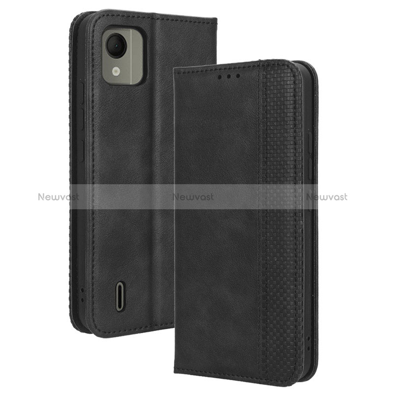 Leather Case Stands Flip Cover Holder BY4 for Nokia C110 Black