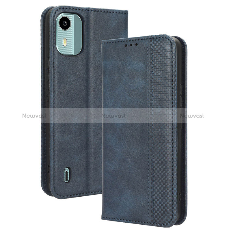 Leather Case Stands Flip Cover Holder BY4 for Nokia C12 Plus Blue