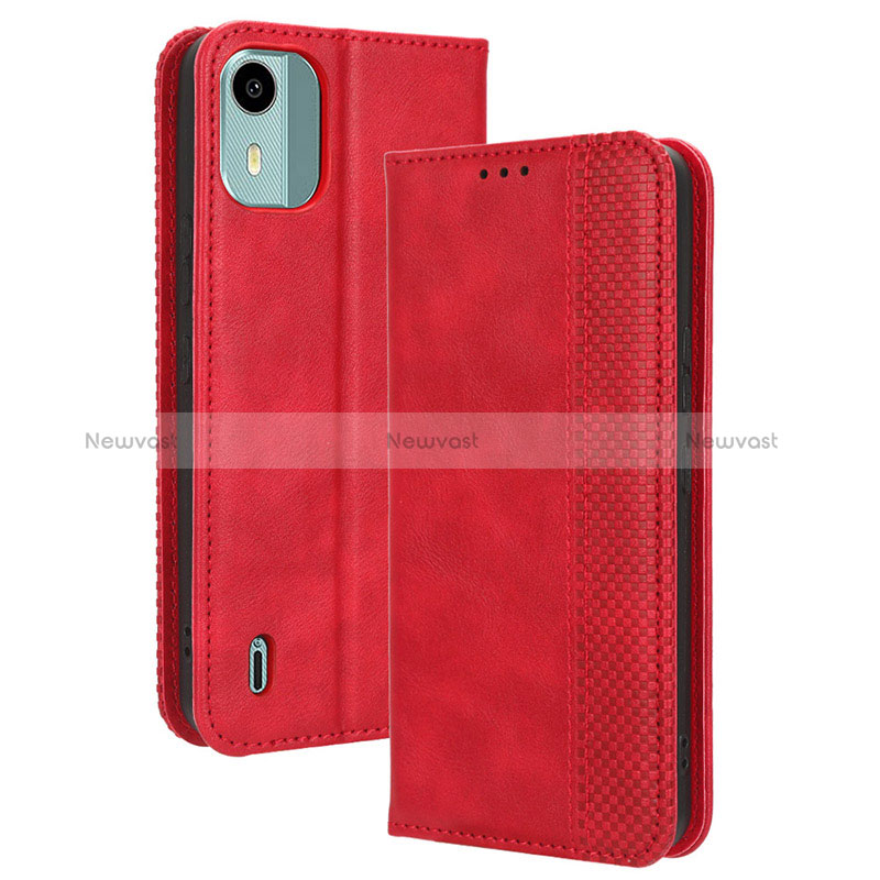 Leather Case Stands Flip Cover Holder BY4 for Nokia C12 Plus Red