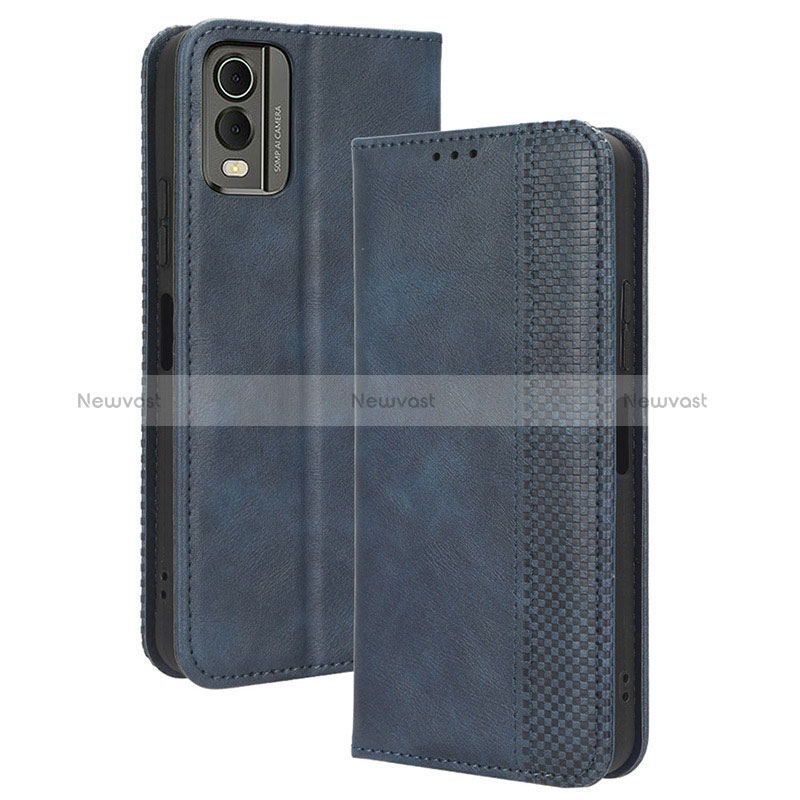 Leather Case Stands Flip Cover Holder BY4 for Nokia C210 Blue