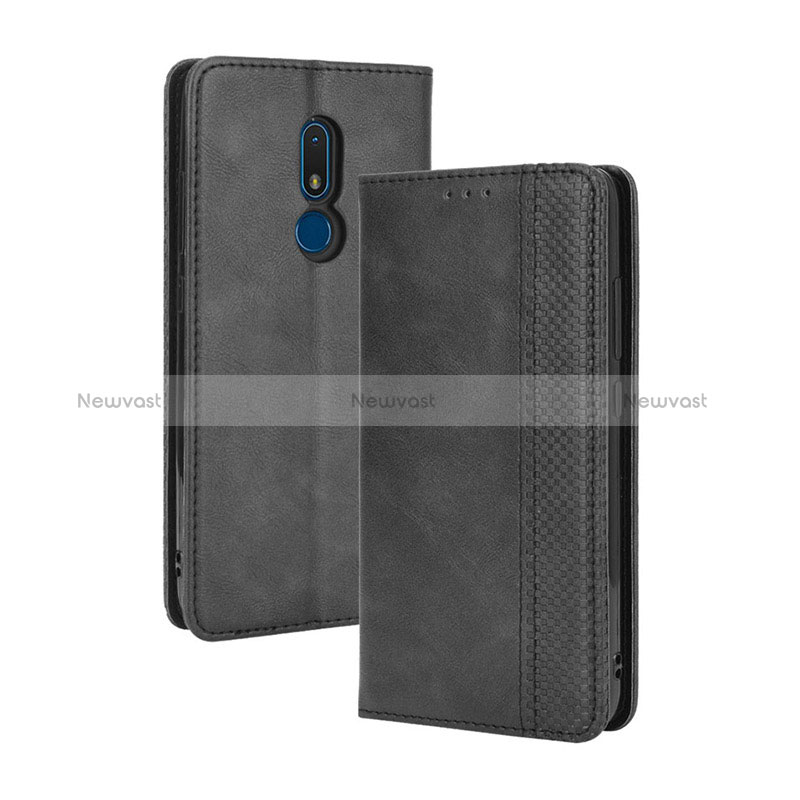 Leather Case Stands Flip Cover Holder BY4 for Nokia C3 Black