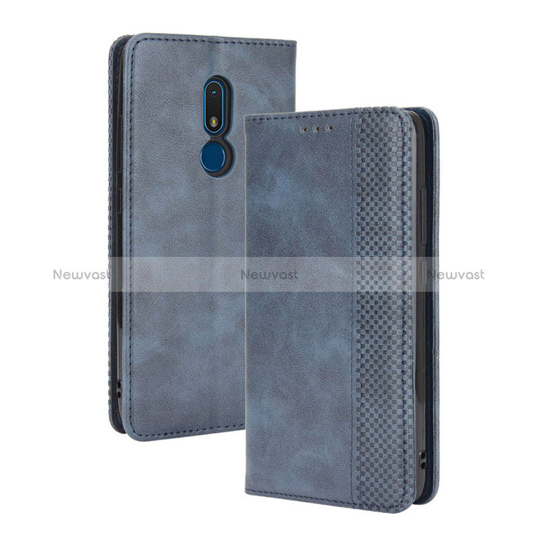 Leather Case Stands Flip Cover Holder BY4 for Nokia C3 Blue