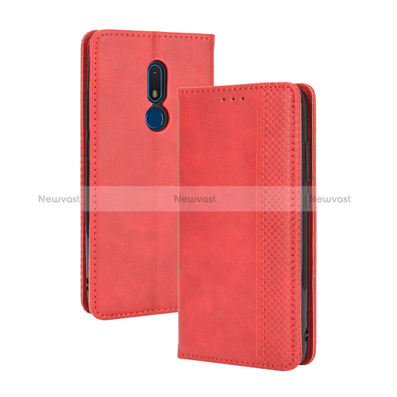 Leather Case Stands Flip Cover Holder BY4 for Nokia C3 Red